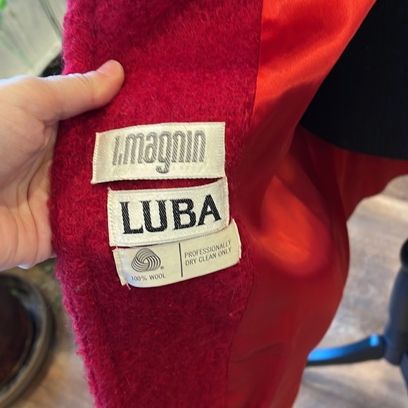 Luba I. Magnin VTG Long Wool Open Coat Rich Pink/Dark Cherry Wine Red - Picture 4 of 7